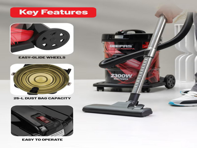 Geepas GVC2598N 2300W Davul Tipi Süpürge - Siyah/Kırmızı